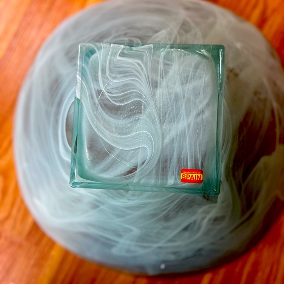 Recycled Art Glass Eco glass Centerpiece Bowl Sea-foam Made In Spain - Picture 12 of 16